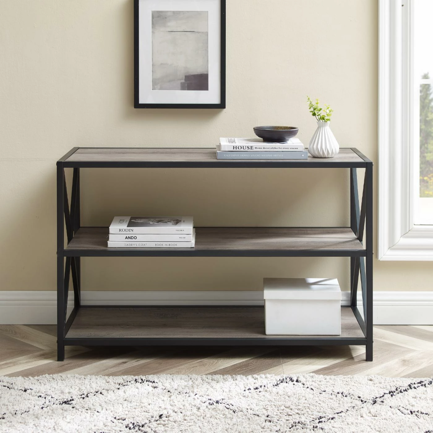 Cheapest π Standard Manor Park X-Frame Metal And Wood Media Bookshelf π― - Image 4