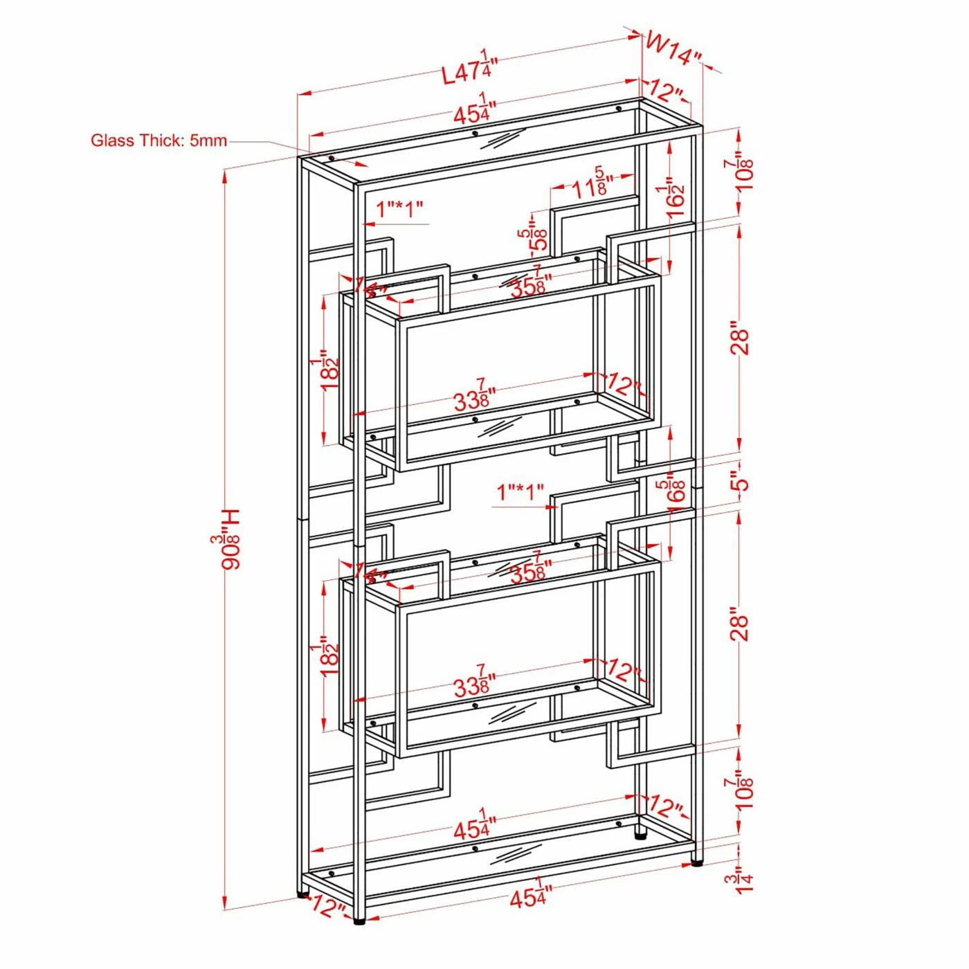 Coupon π Standard Furniture Of America Emison Contemporary 5-Shelf Bookcase - Brass β - Image 6