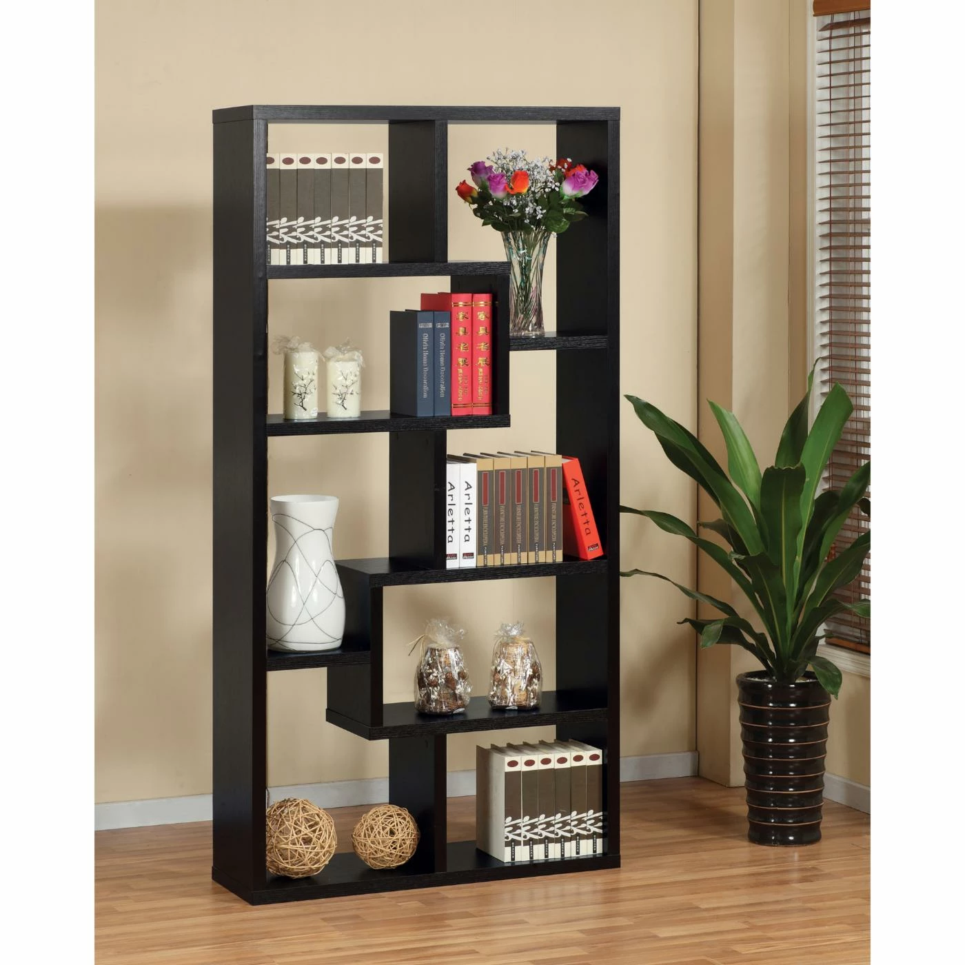 Deals π Decorative Furniture Of America Verena Contoured Leveled Display Cabinet/ Bookcase - Black π - Image 7