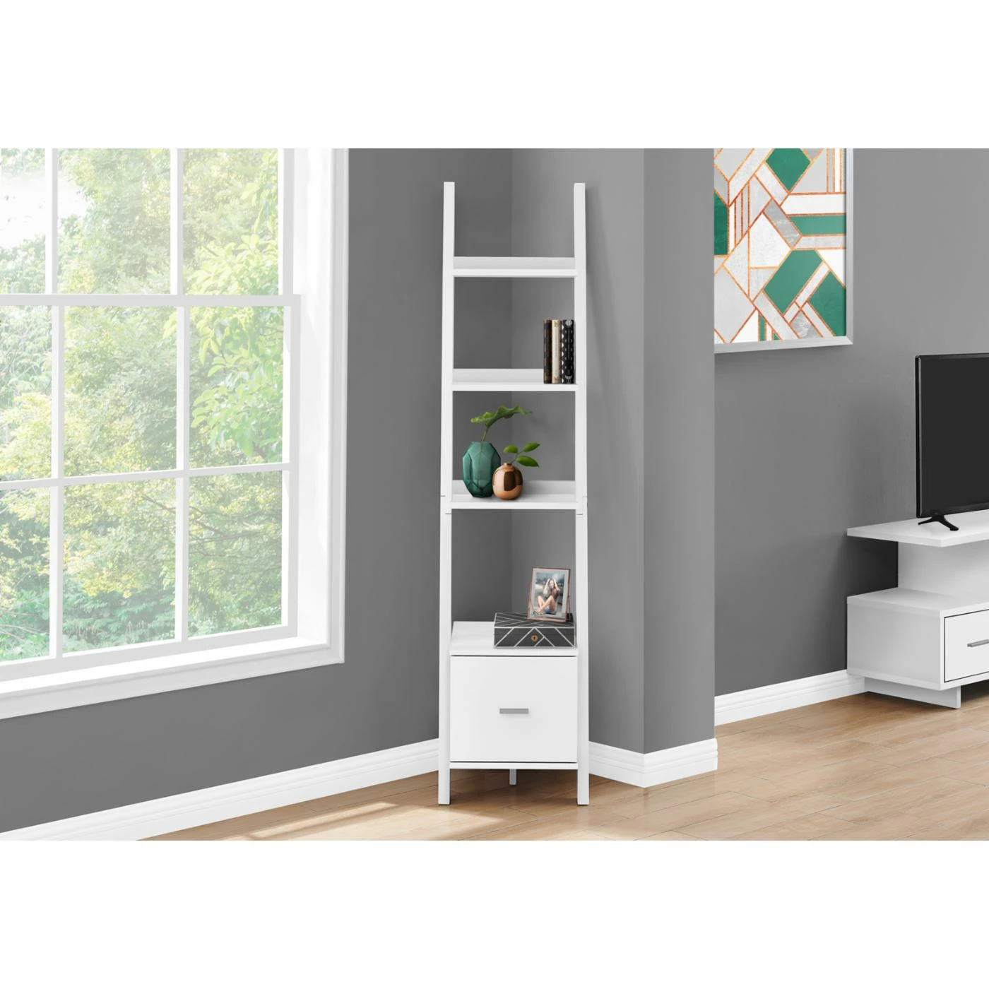 Best Pirce π Leaning & Ladder Monarch Specialties Rustic Contemporary Ladder Bookcase π― - Image 8