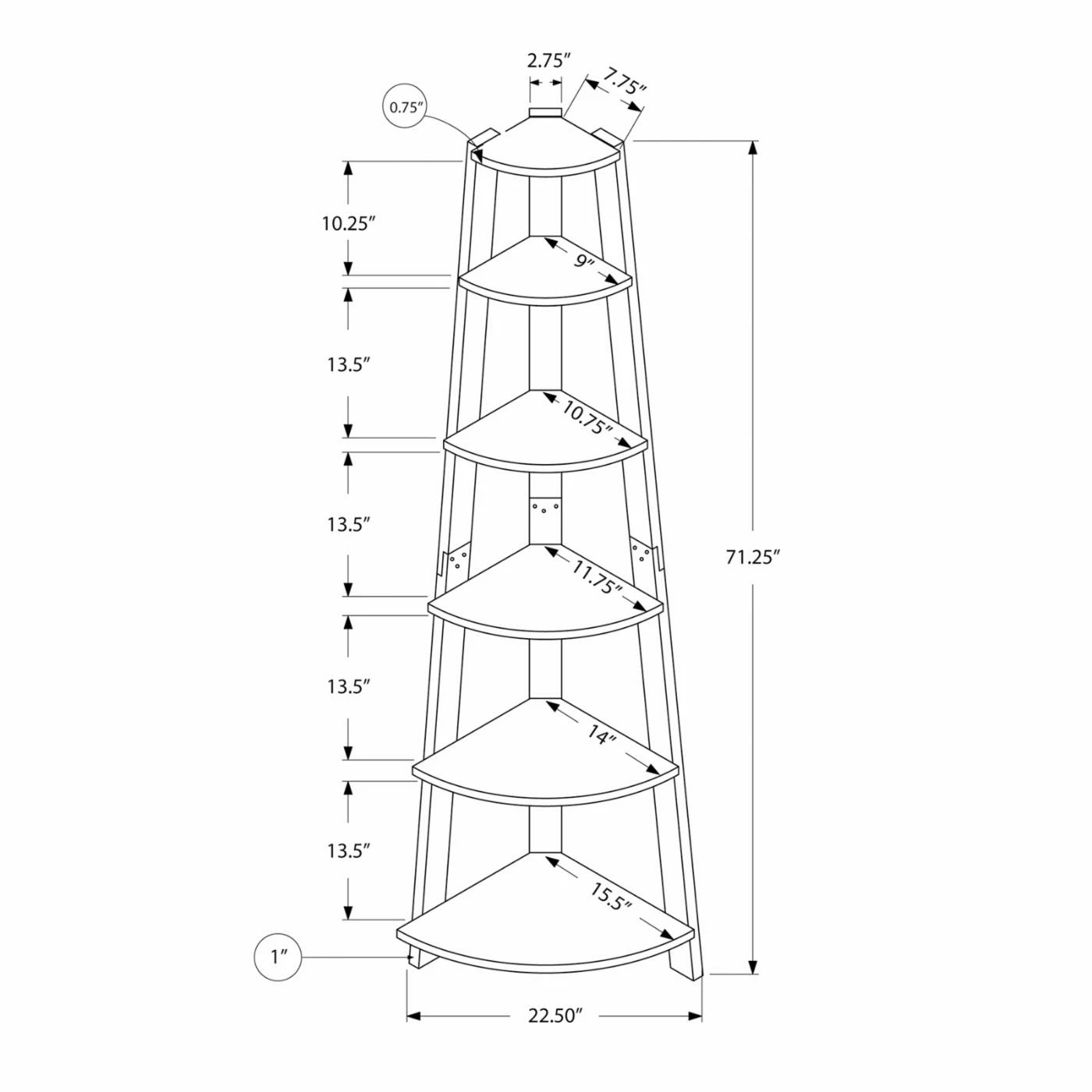 Hot Sale ⭐ Monarch Specialties Monarch 72 In. Corner Accent Etagere ⭐ - Image 10
