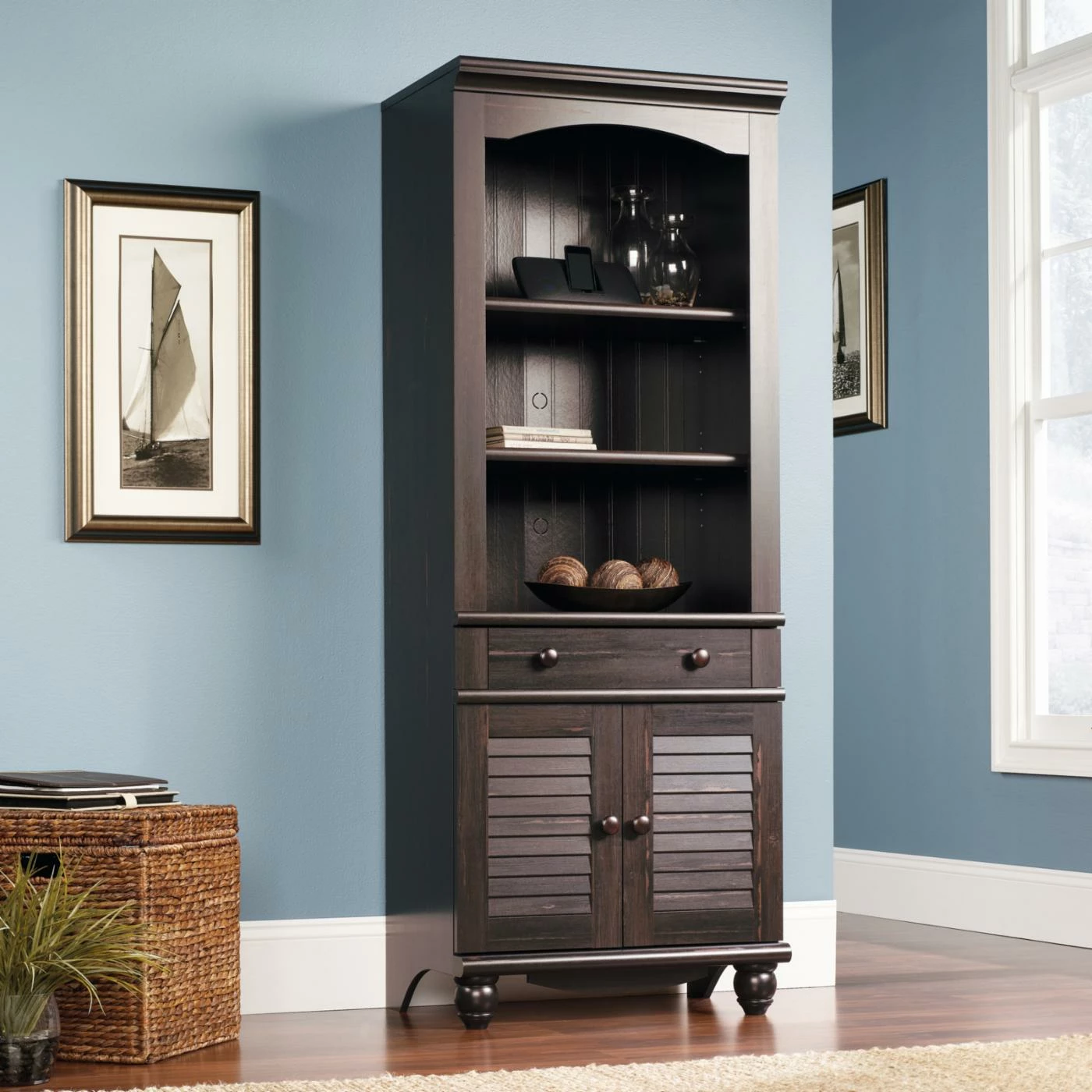 Buy π Decorative Sauder Harbor View Bookcase With Doors - Antique Black β¨ - Image 3