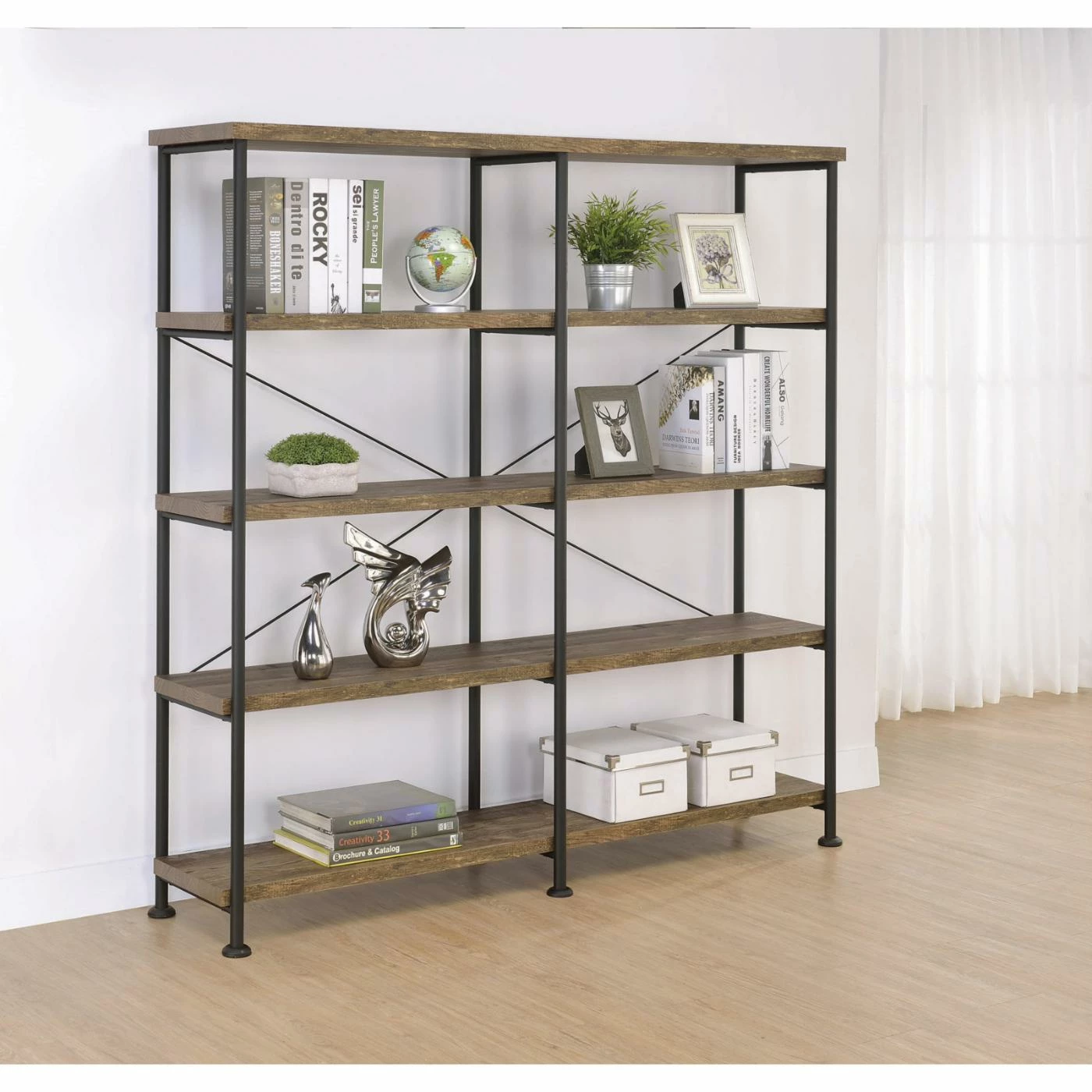 Top 10 π Coaster Furniture Analiese Rustic Industrial Double Decorative Bookcase - Rustic Oak π - Image 2