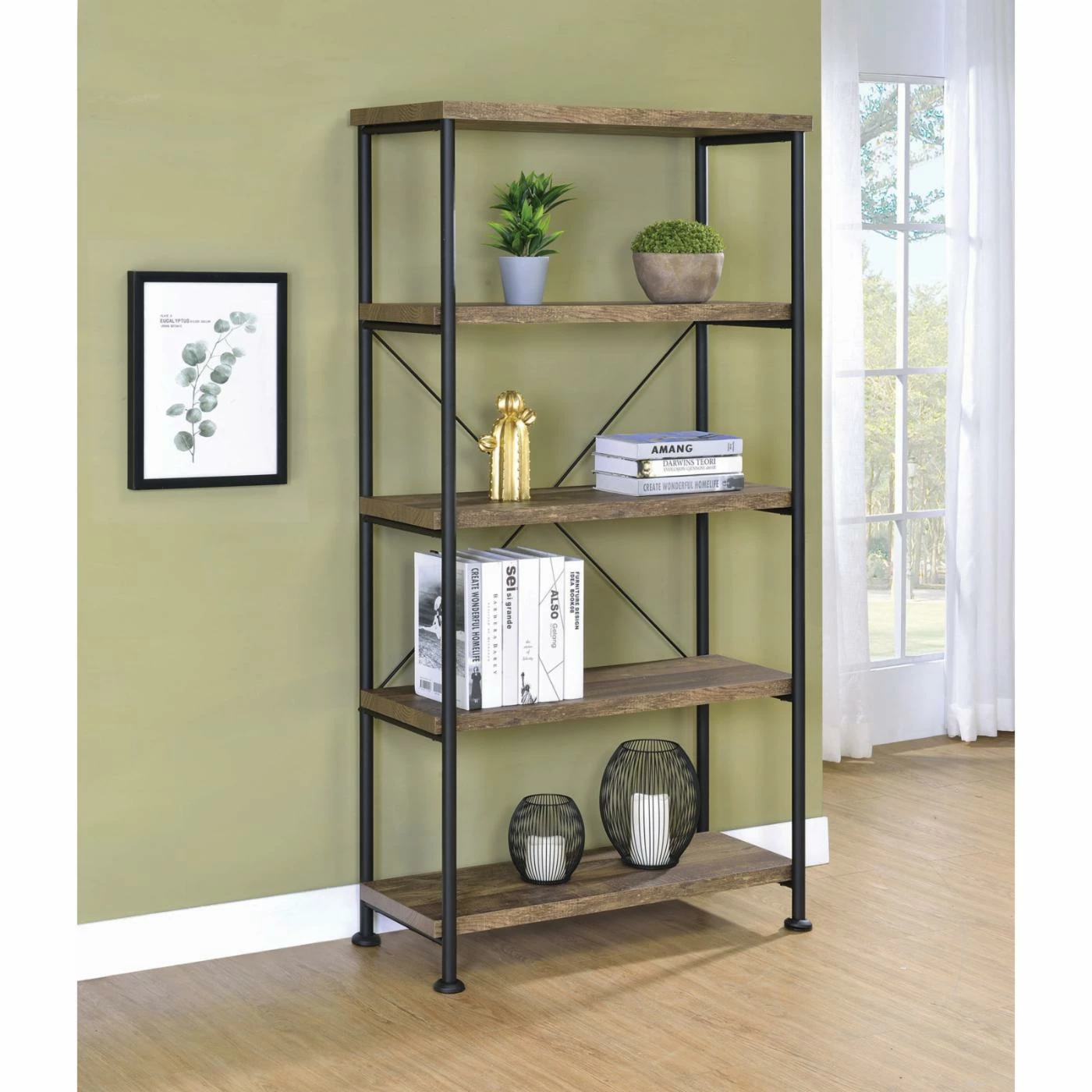 Wholesale π Coaster Furniture Analiese Rustic Industrial Decorative Bookcase - Rustic Oak π - Image 2
