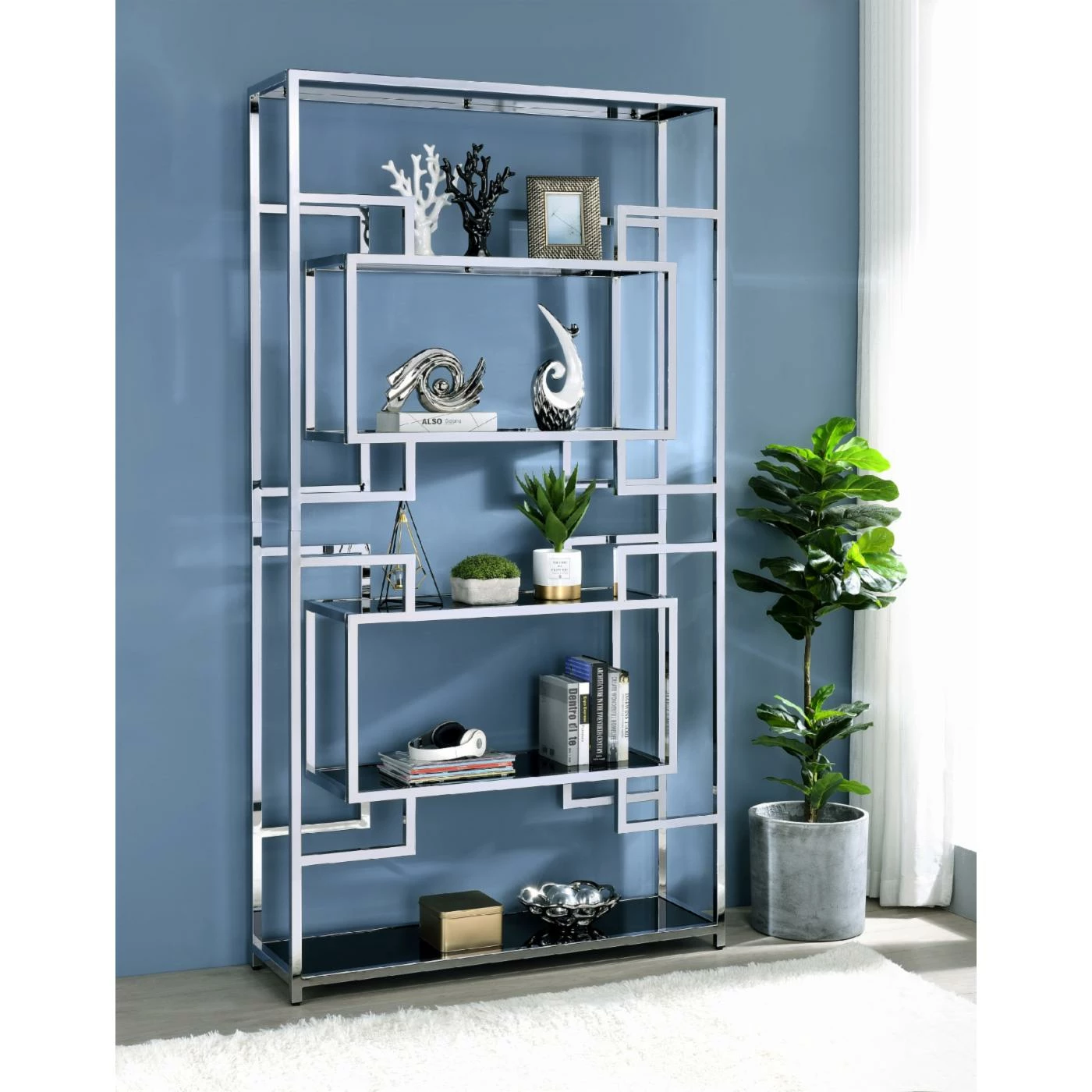 Coupon π Standard Furniture Of America Emison Contemporary 5-Shelf Bookcase - Brass β - Image 2