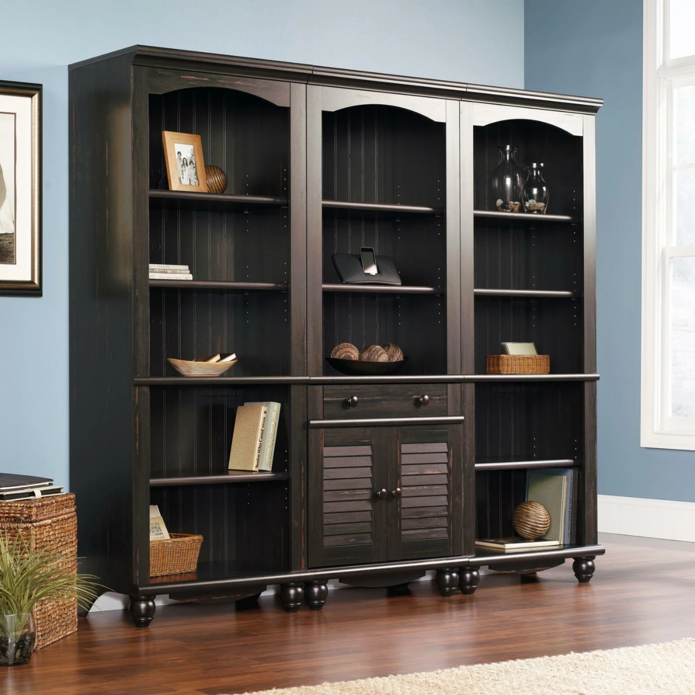 Buy π Decorative Sauder Harbor View Bookcase With Doors - Antique Black β¨ - Image 2