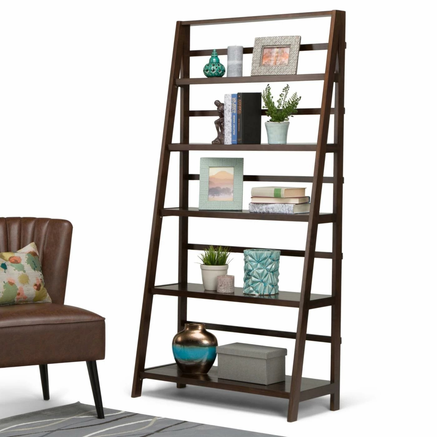Buy ⌛ Brooklyn & Max Leaning & Ladder Brooklyn + Max Brunswick 36 In. Solid Wood Ladder Bookcase - Brunette 🎉 - Image 2