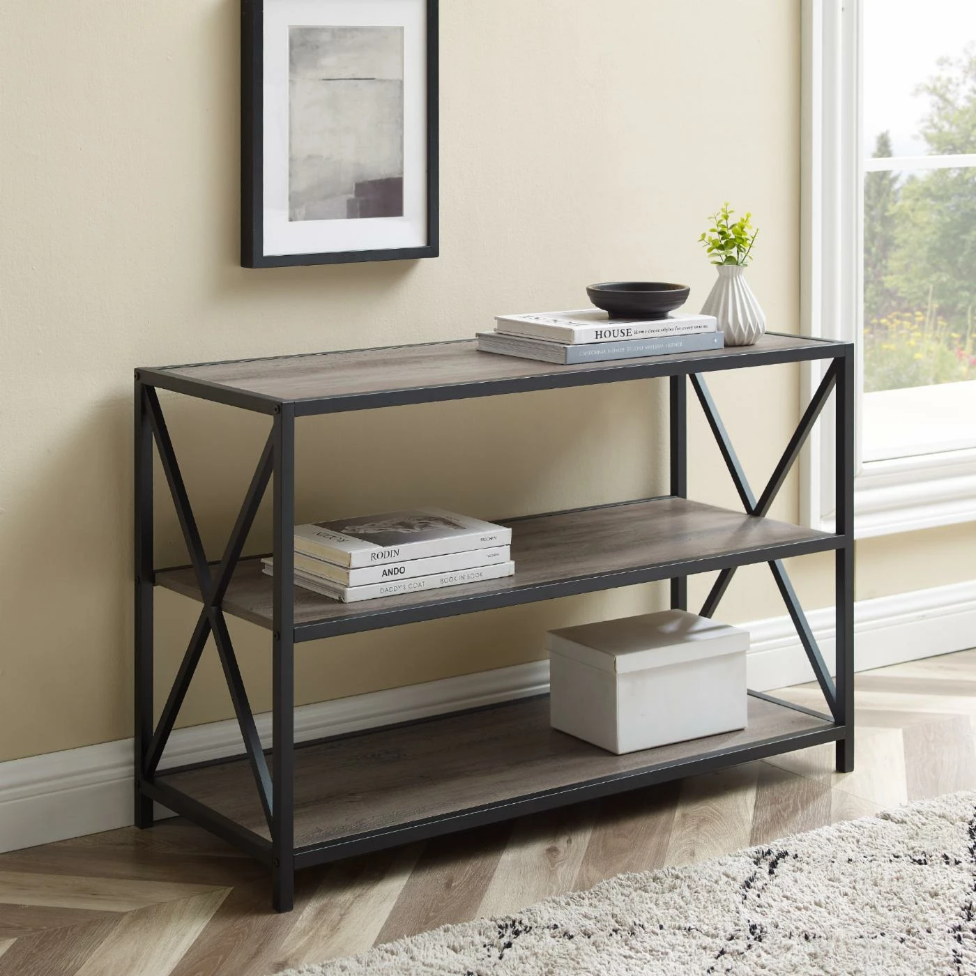 Cheapest π Standard Manor Park X-Frame Metal And Wood Media Bookshelf π― - Image 2