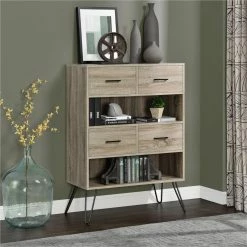 Top 10 😍 Decorative Ameriwood Home Landon Bookcase With Bins - Sonoma Oak / Gunmetal Gray 🤩