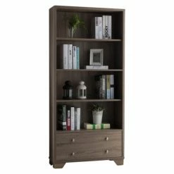 Buy 👍 Standard Benzara Wood Display Bookcase With Drawers - Dark Taupe Brown 🎁