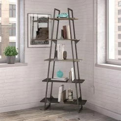Coupon ⌛ Leaning & Ladder Bush Furniture Refinery A Frame Leaning Bookshelf - Rustic Gray 🔥
