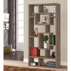 Discount 🥰 Decorative Coaster Furniture Weathered Grey Modular Bookcase ✔️