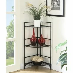 Cheapest 🔔 Convenience Concepts 3 Tier Corner Folding Metal Corner Shelf - Black 🧨