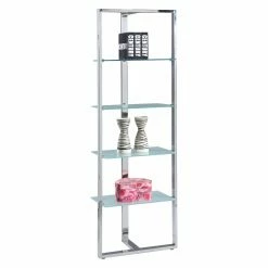 Best Sale ⌛ Decorative Chintaly 4-Shelf Tempered Glass Bookcase ❤️