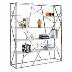 Best Sale 😉 Decorative Chintaly 4-Shelf Tempered Glass Wide Bookcase 🔥