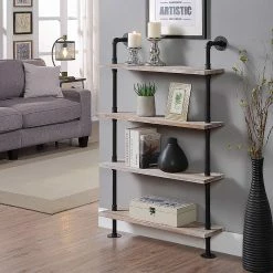 New 💯 Etagere 4D Concepts Claremont Industrial Piping Hang/Floor 4 Shelf Bookcase 🌟