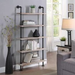 Hot Sale 🧨 Etagere 4D Concepts Claremont Industrial Piping Floor Bookcase - 5 Shelf 🔥