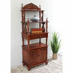 Best deal 🎁 Decorative International Caravan Windsor Hand Carved Walnut Stain 4 Tier Bookshelf 👏