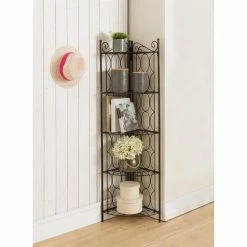 Promo 😀 K&B Furniture Decorative K&B Furniture BK158 Metal 5 Tier Shelf Corner Unit/Bookcase ✨