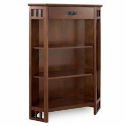 Buy ⌛ Leick Home Mantel Height 3 Shelf Corner Bookcase With Drawer Storage, Mission Oak 🧨