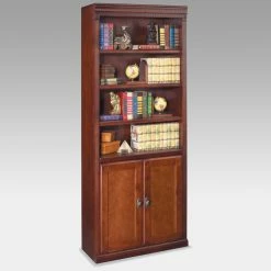 Best Sale ✨ Standard Martin Furniture Huntington Club Wood Bookcase With Doors - Cherry 🛒