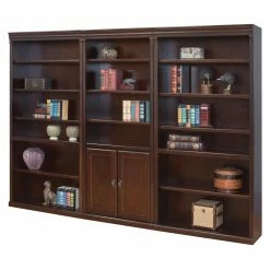 Best Pirce 😍 Library & Wall Martin Furniture Huntington Club 102 In. Wood Wall Bookcase With Doors - Cherry ✔️