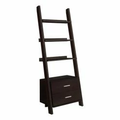 Wholesale 🛒 Monarch Specialties Leaning & Ladder Monarch 69 In. Ladder Bookcase With 2 Storage Drawers - Cappuccino 👏