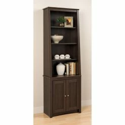 Buy 😉 Decorative Prepac Tall Slant-Back Bookcase - Espresso With 2 Shaker Doors 🔥