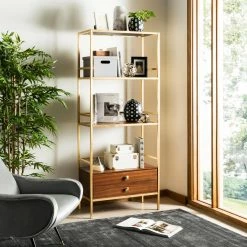 Outlet 🎁 Safavieh Mateo Etagere With Drawer - Gold 😀