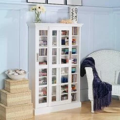 Buy 🌟 Decorative Southern Enterprises Sliding Door Media Cabinet Bookcase - White 🎉
