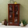 Flash Sale ⌛ Decorative Southern Enterprises Glass Window Pane Media Cabinet Bookcase - Cherry 👏