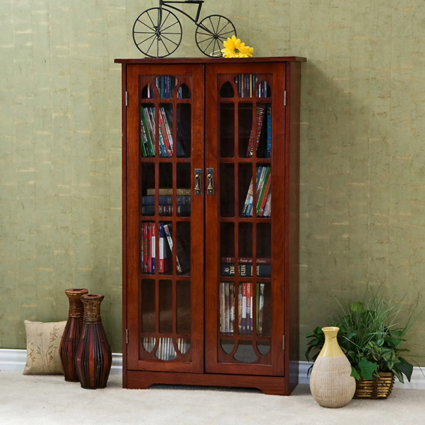 Flash Sale β Decorative Southern Enterprises Glass Window Pane Media Cabinet Bookcase - Cherry π