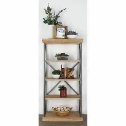 Best Sale 👍 Standard DecMode 60 In. Fir Wood And Iron 4 Tier Shelf 🥰
