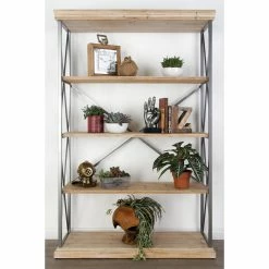 Outlet 😀 Standard DecMode 72 In. Fir Wood And Iron 4 Tier Shelf 🎁