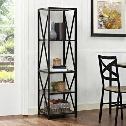Budget 🎁 Decorative Walker Edison 61 In. Tall X-Frame Media Bookshelf 😀
