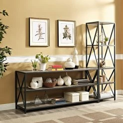 Promo 👏 Decorative Walker Edison 60 In. Wide X-Frame Media Bookshelf 👏
