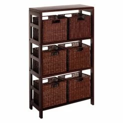 Best deal ✨ Decorative Winsome Leo 3-Shelf Wood Bookcase With 6 Small Baskets 🧨