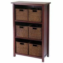 Outlet π Decorative Winsome Milan 7-Piece Set - 3-Shelf Wood Bookcase With 6 Small Baskets β