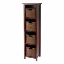 Coupon ⭐ Decorative Winsome Milan 5-Piece Set - 4-Shelf Wood Bookcase With 4 Small Baskets 🔥
