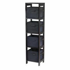 Best Pirce 🔥 Decorative Winsome Capri 4 Section N Storage Shelf With 4 Foldable Black Fabric Baskets 🎉