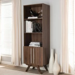 Hot Sale β€οΈ Decorative Baxton Studio Ashfield Mid-Century Modern Wood Bookcase π₯