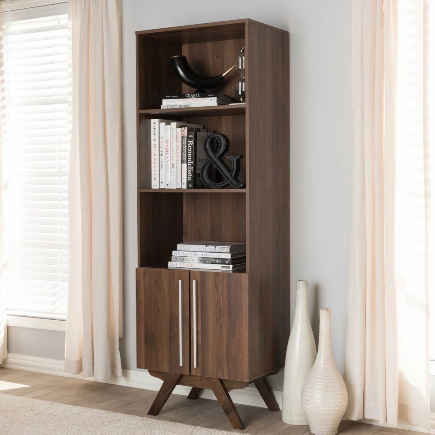 Hot Sale β€οΈ Decorative Baxton Studio Ashfield Mid-Century Modern Wood Bookcase π₯
