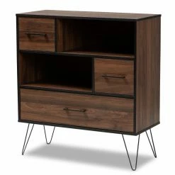 Budget 🤩 Baxton Studio Charis Mid-Century 2 Door/1 Drawer Decorative Bookcase - Walnut Brown/Black 🔥