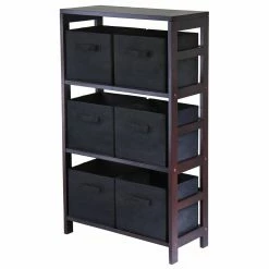 Best reviews of 🌟 Decorative Winsome Capri 3-Section M Wood Storage Shelf Bookcase With 6 Foldable Black Fabric Baskets 😉