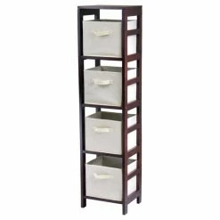 Flash Sale 🎉 Modular Winsome Capri 4-Section N Storage Shelf Bookcase With 4 Foldable Beige Fabric Baskets ❤️