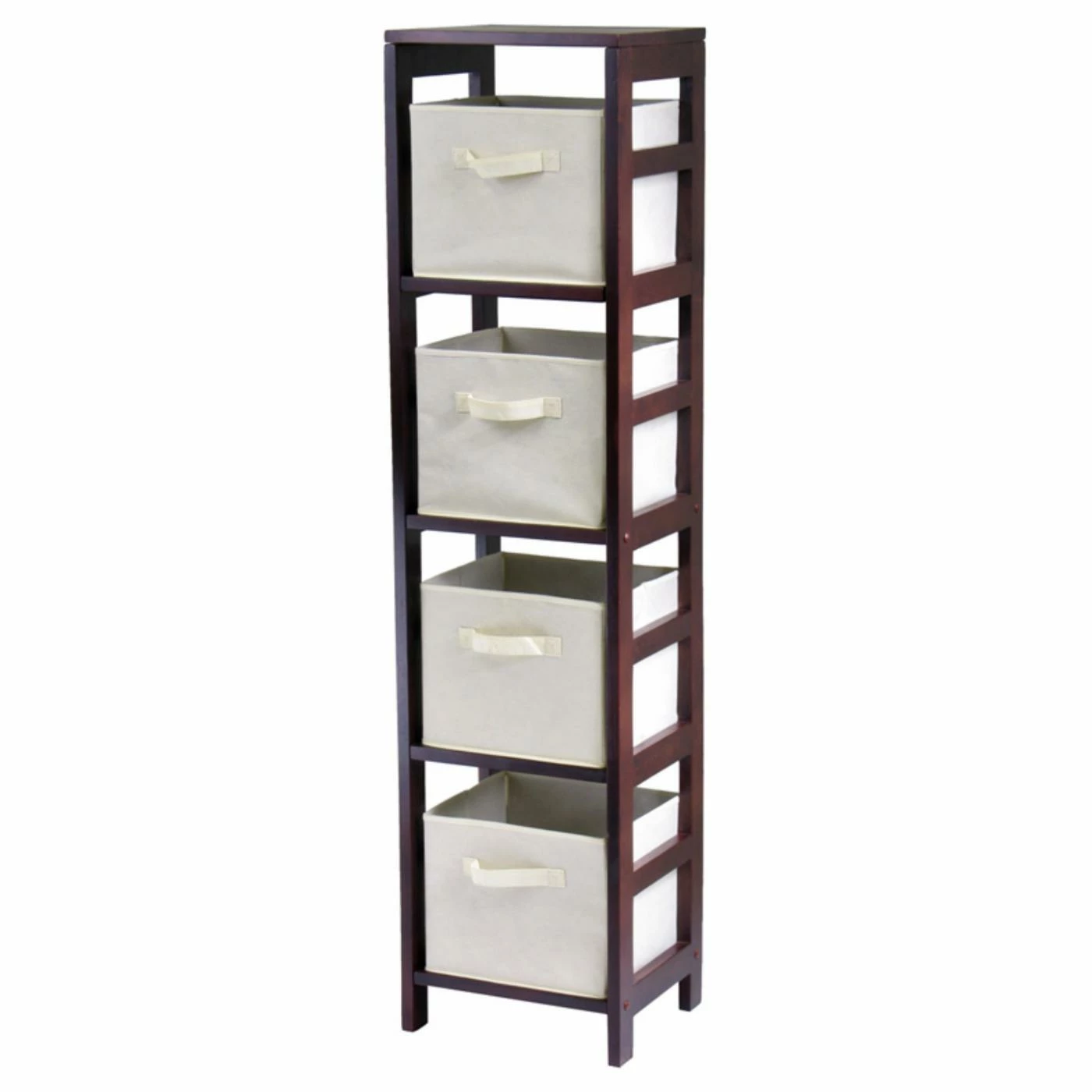 Flash Sale π Modular Winsome Capri 4-Section N Storage Shelf Bookcase With 4 Foldable Beige Fabric Baskets β€οΈ