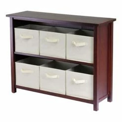 Promo 👏 Cube Winsome Verona 2-Section W Storage Shelf Bookcase With 6 Foldable Beige Fabric Baskets ⭐