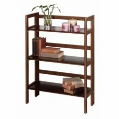 Best Sale 😉 Winsome Decorative 3 Shelf Stackable Folding Bookcase – Walnut 🎉
